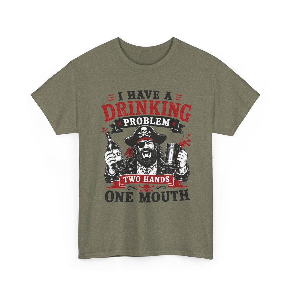 I Have a Drinking Problem skull pirate holding bottles T-Shirt | Funny Bar Drinking Tee Shirt