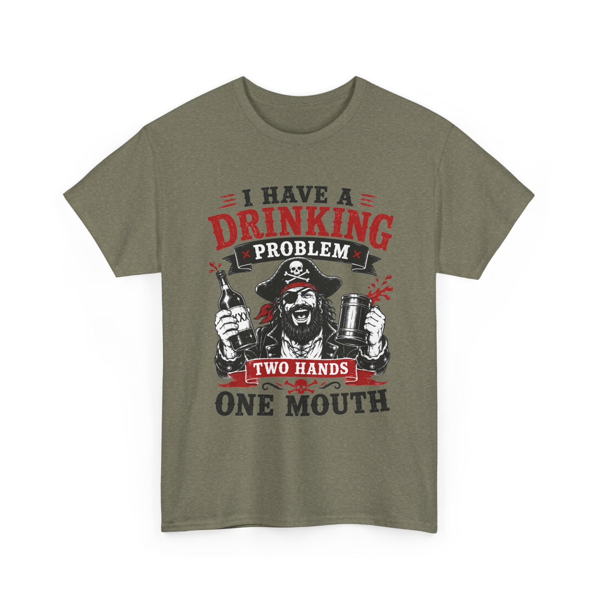 I Have a Drinking Problem skull pirate holding bottles T-Shirt | Funny Bar Drinking Tee Shirt