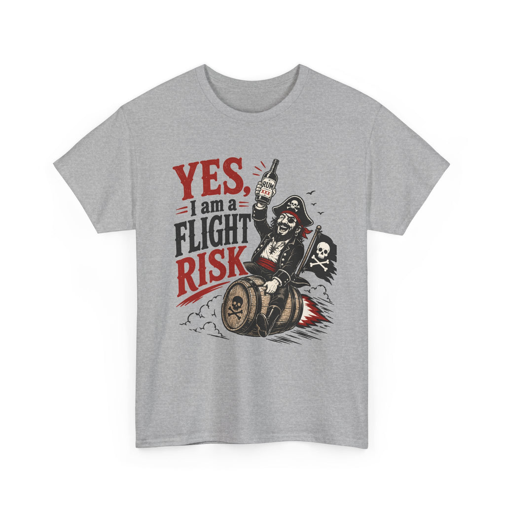 Yes I Am A Flight Risk tee Shirt | Skull Pirate on Barrel, Rebel Biker Tee Shirt