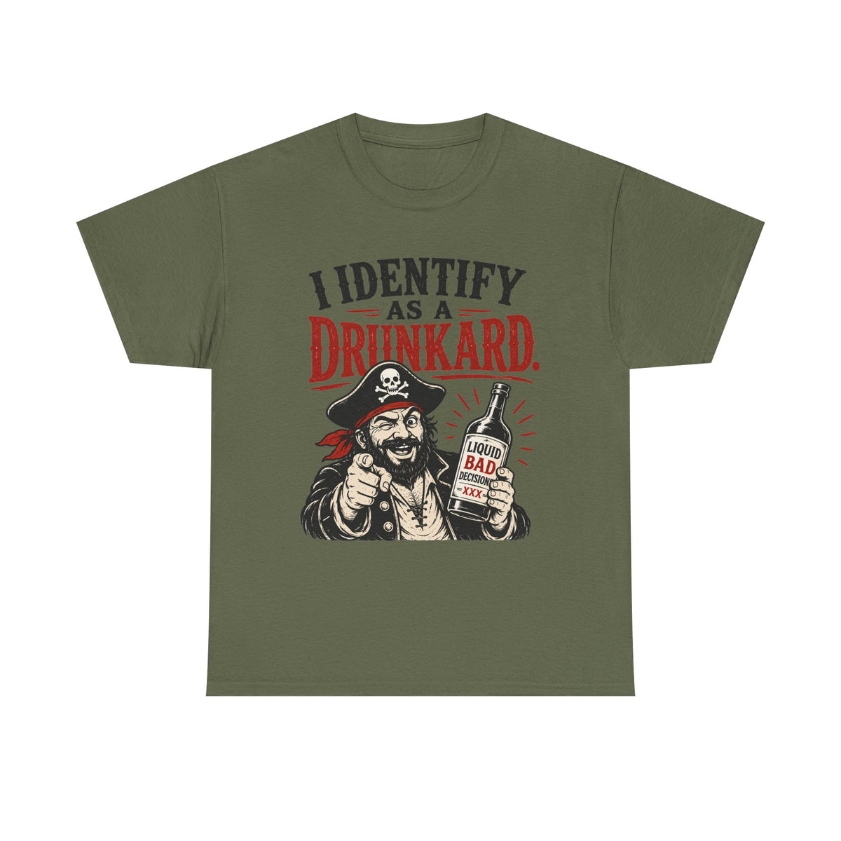 I Identify As A Drunkard Pirate T-Shirt | Funny Drinking Design Tee Shirt