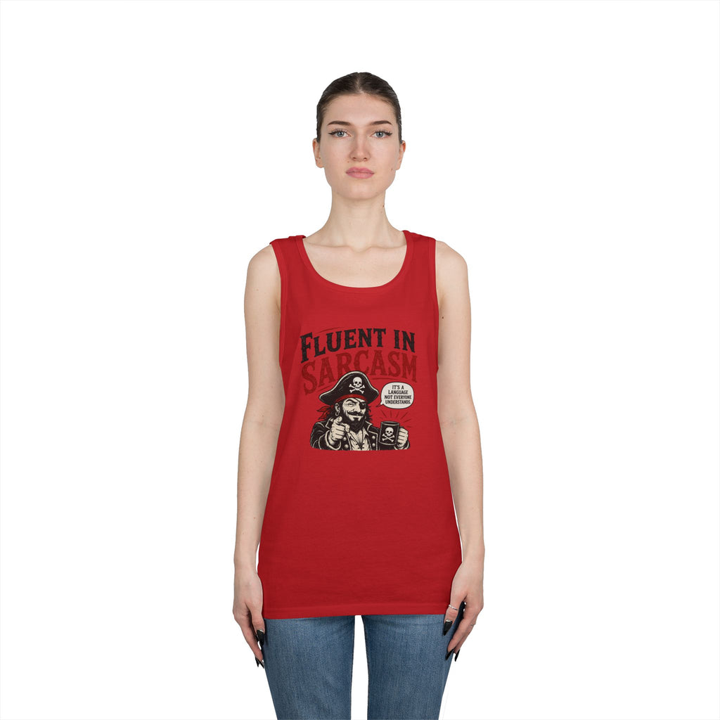 Fluent in Sarcasm Tank Top | Pirate Skull Illustration, Funny Sarcastic Quote Tank Top