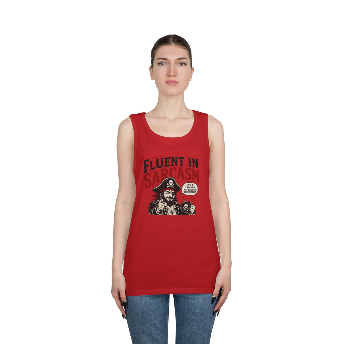 Fluent in Sarcasm Tank Top | Pirate Skull Illustration, Funny Sarcastic Quote Tank Top
