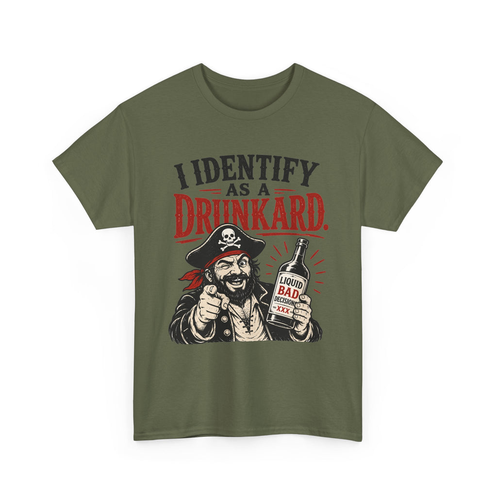 I Identify As A Drunkard Pirate T-Shirt | Funny Drinking Design Tee Shirt
