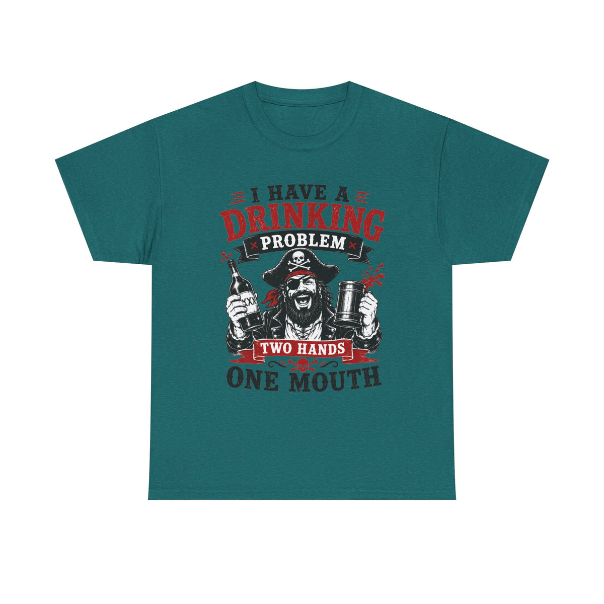 I Have a Drinking Problem skull pirate holding bottles T-Shirt | Funny Bar Drinking Tee Shirt