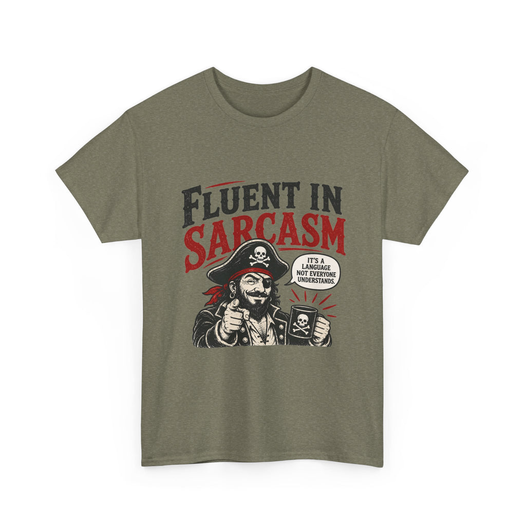 Fluent in Sarcasm Pirate Tee | Funny Pirate Skull Illustration, Sarcastic Quote Tee Shirt