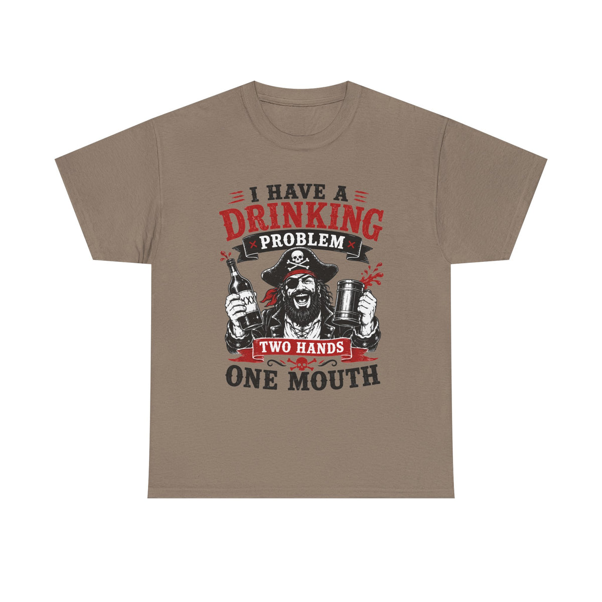 I Have a Drinking Problem skull pirate holding bottles T-Shirt | Funny Bar Drinking Tee Shirt