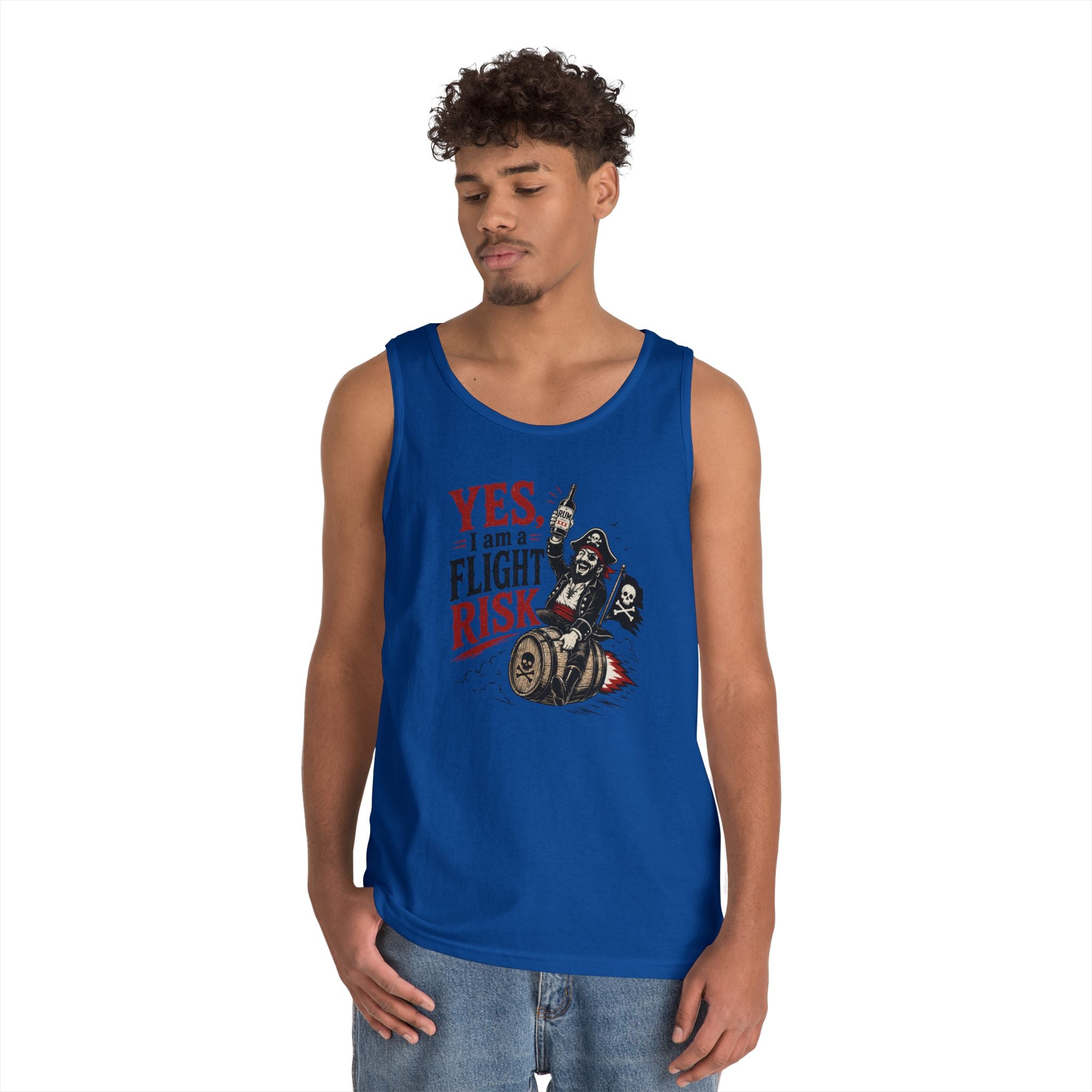 Yes I Am A Flight Risk Skull Rider Tank Top | Biker Skull Barrel Design Tank Top