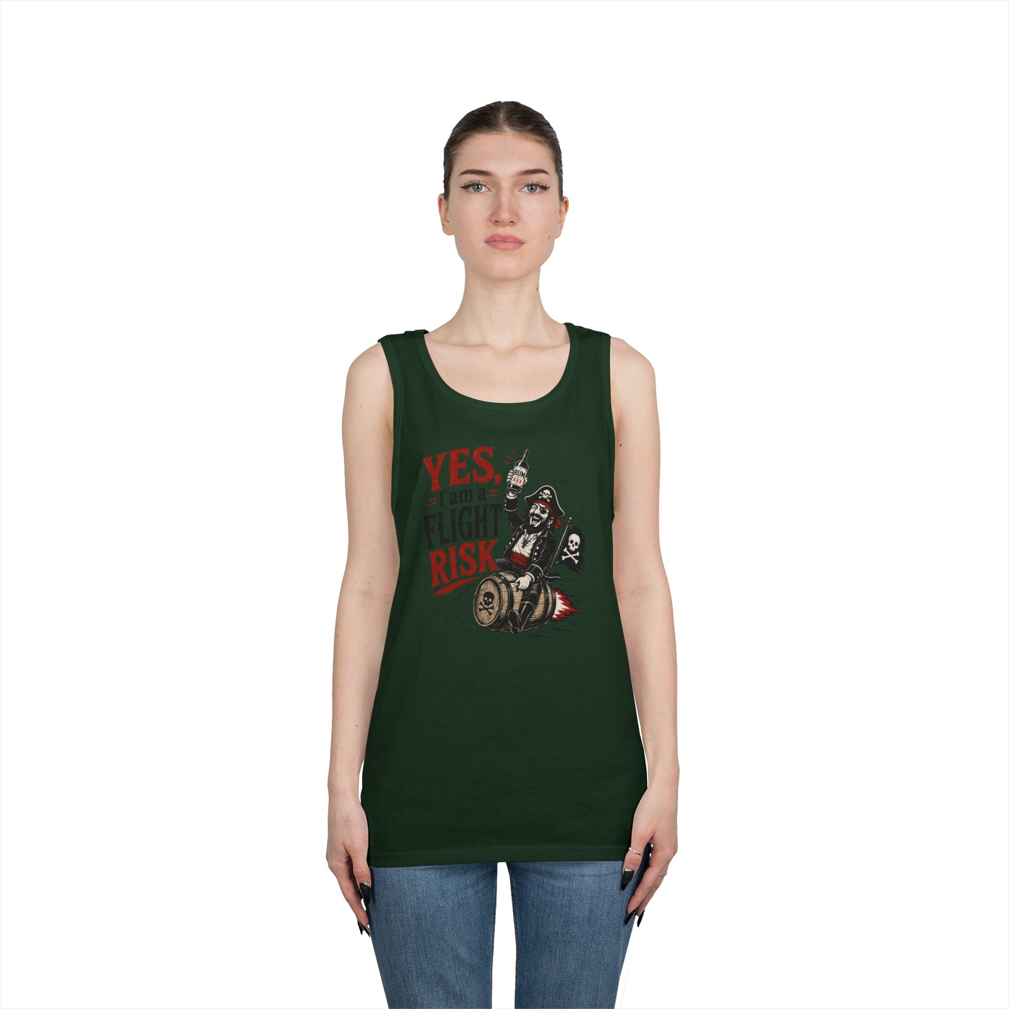 Yes I Am A Flight Risk Skull Rider Tank Top | Biker Skull Barrel Design Tank Top