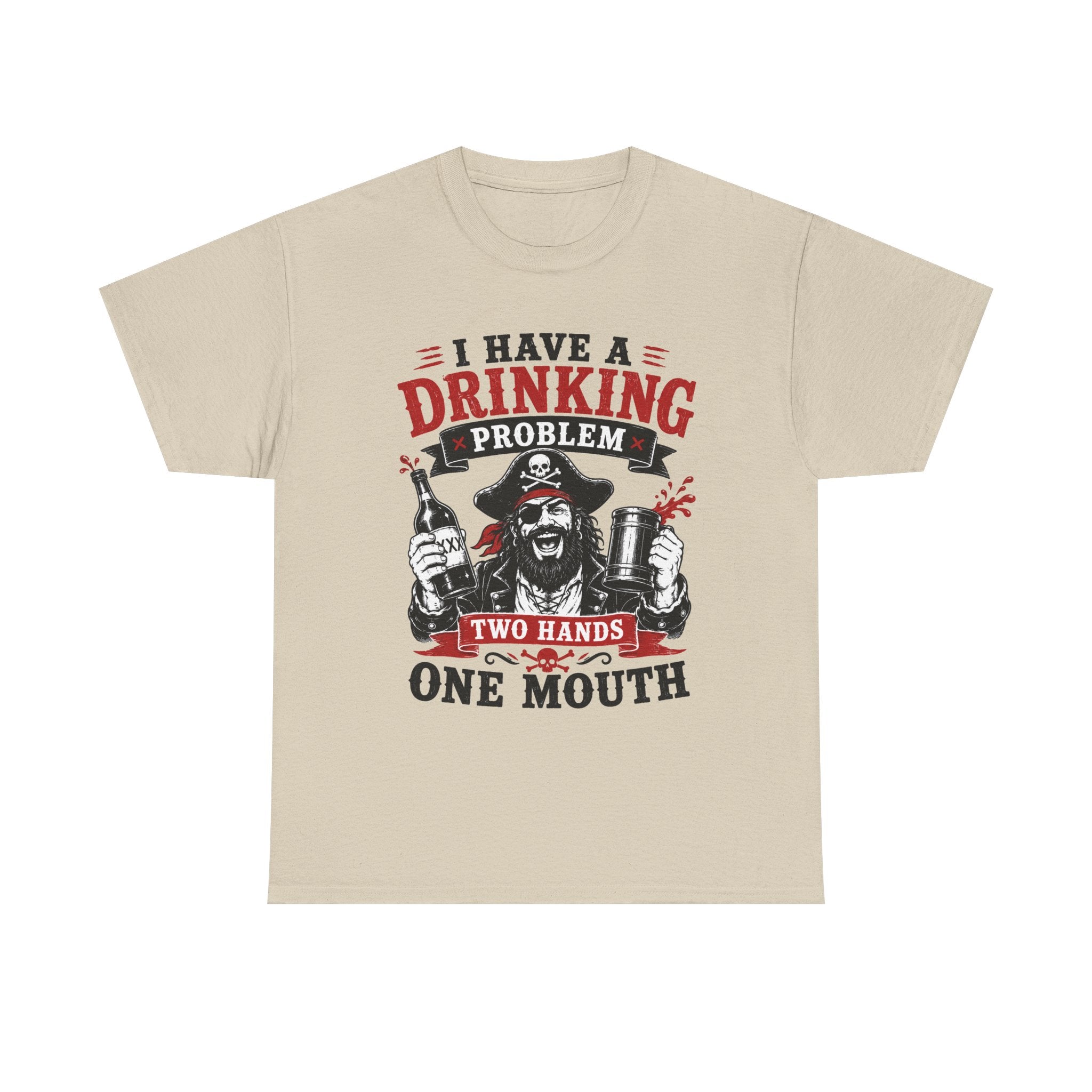 I Have a Drinking Problem skull pirate holding bottles T-Shirt | Funny Bar Drinking Tee Shirt