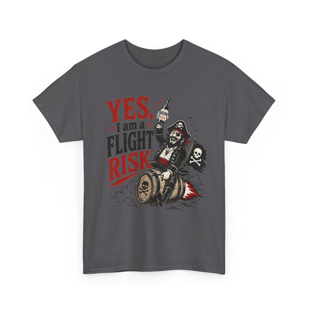 Yes I Am A Flight Risk tee Shirt | Skull Pirate on Barrel, Rebel Biker Tee Shirt