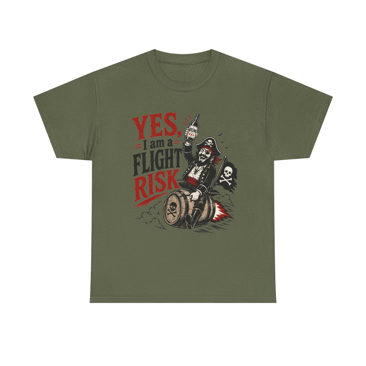 Yes I Am A Flight Risk tee Shirt | Skull Pirate on Barrel, Rebel Biker Tee Shirt