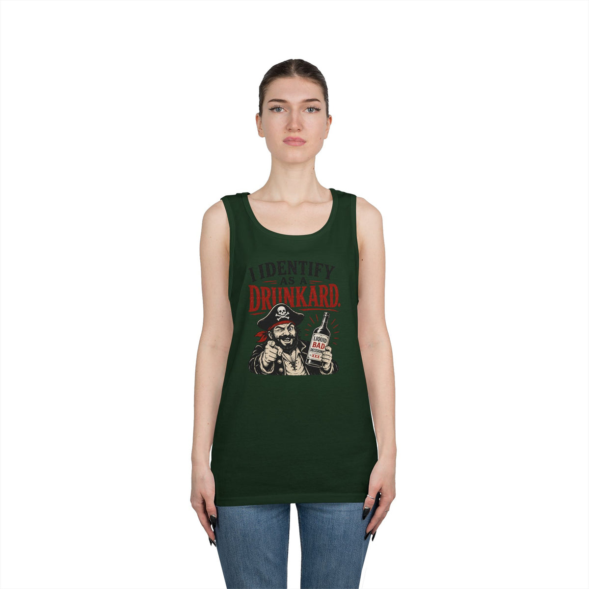 I Identify As A Drunkard Tank Top | Pirate Illustration, Funny Bar Tank Top