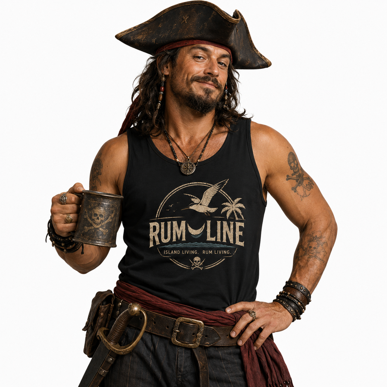 Rum Line UNoffical Beach Tank Top — Vintage Seagull & Palm Island Graphic