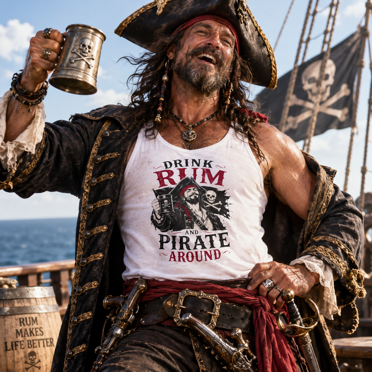 Drink Rum and Pirate Around Tank Top | Pirate Skull Rum Graphic Tank Top