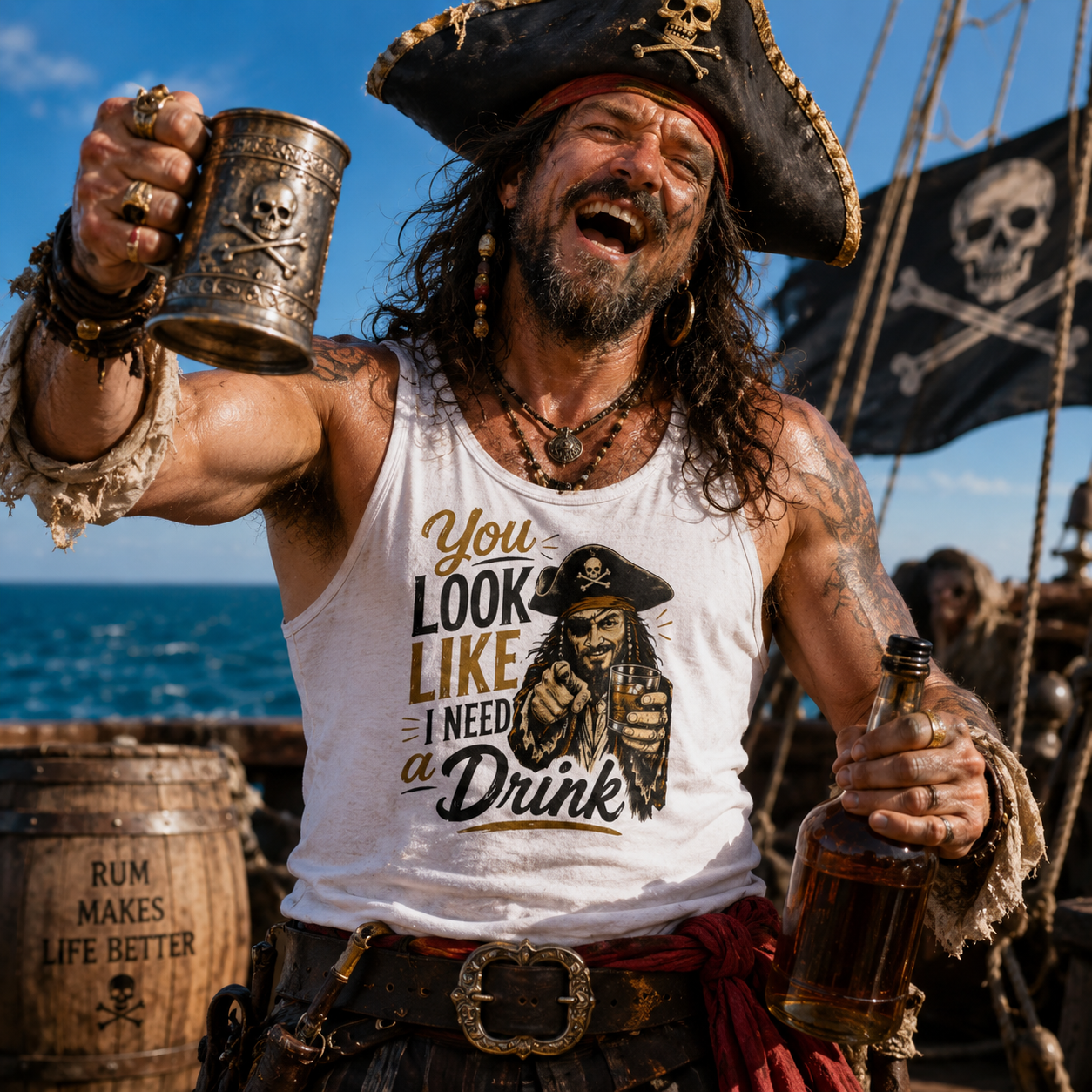You Look Like I Need a Drink Pirate Tank Top | Funny Pirate Tank Top