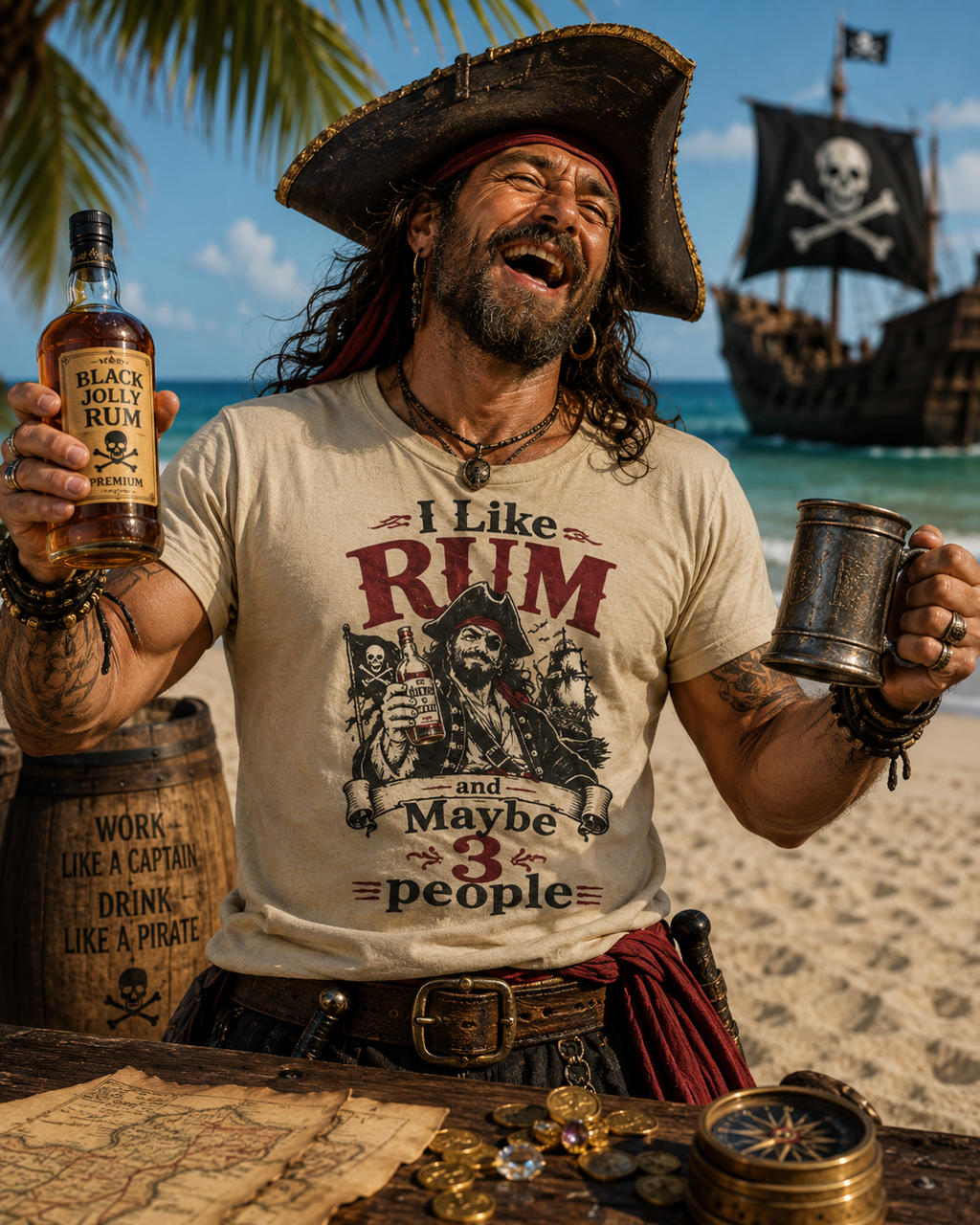 I Like Rum and Maybe 3 People T-Shirt | Pirate Rum Funny Tee Shirt