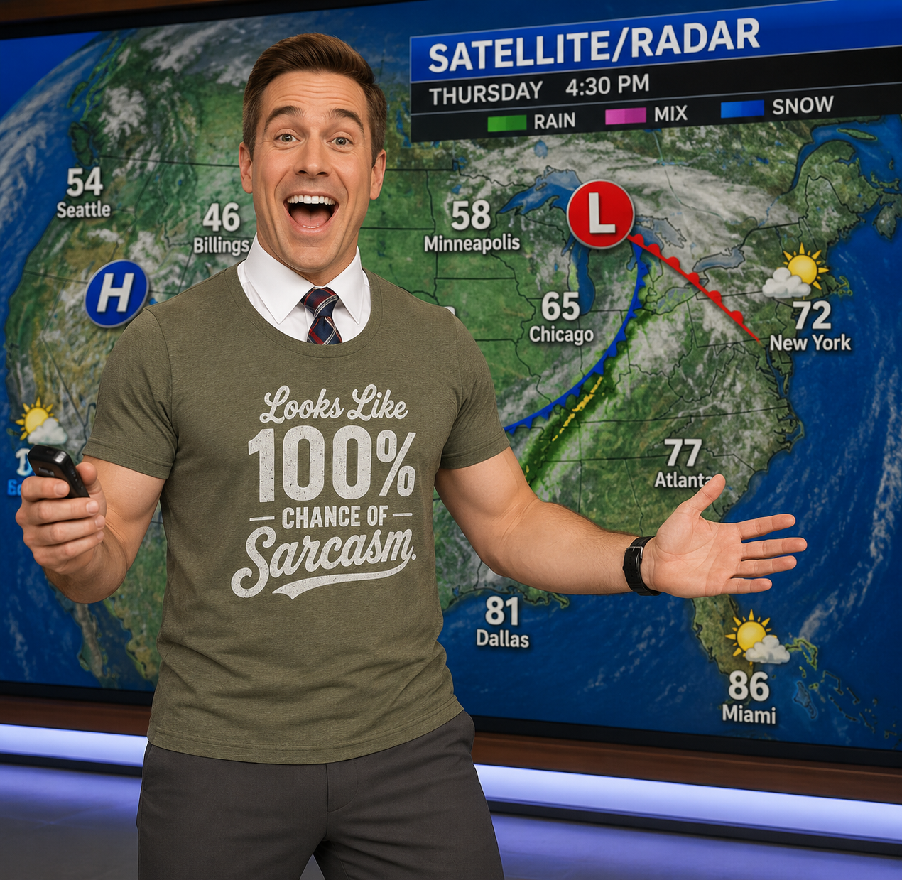 100% Chance of Sarcasm T-Shirt | Funny Sarcastic Quote Tee Shirt
