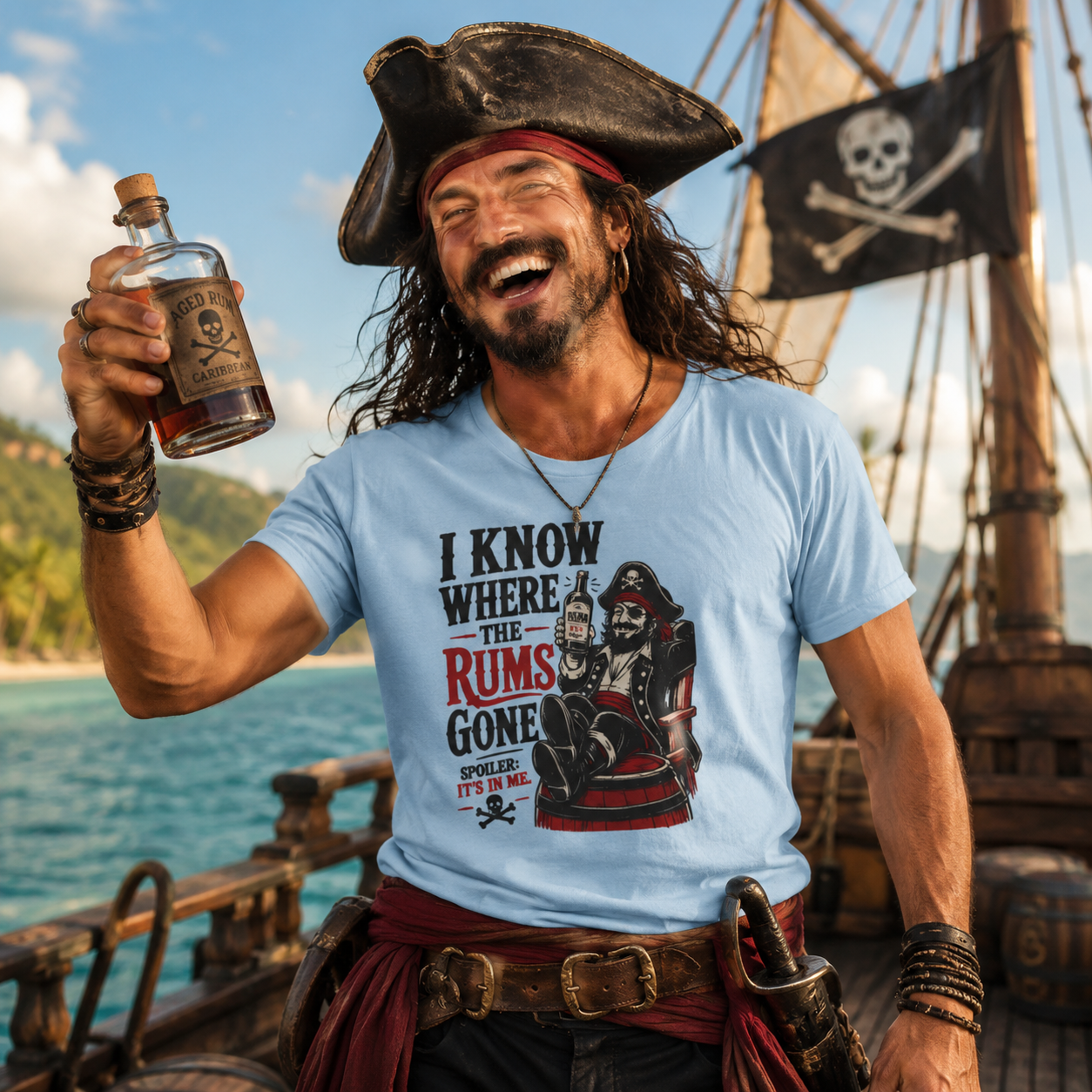 I Know Where The Rums Gone Pirate Tee Shirt | Rum Drinking Pirate Tee Shirt