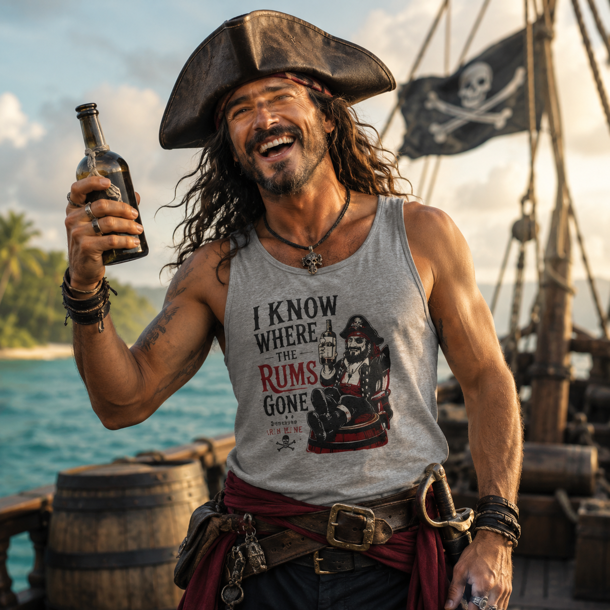 I Know Where The Rum's Gone Pirate Skeleton Tank Top | Rum Funny Nautical Tank Top
