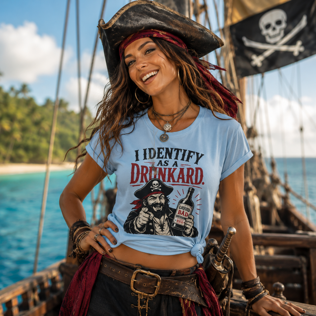 I Identify As A Drunkard Pirate T-Shirt | Funny Drinking Design Tee Shirt