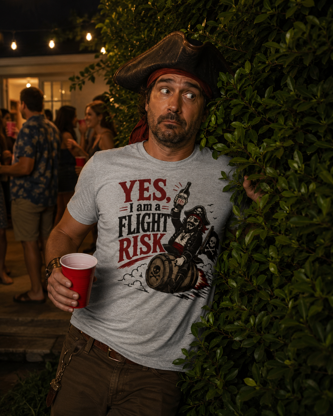 Yes I Am A Flight Risk tee Shirt | Skull Pirate on Barrel, Rebel Biker Tee Shirt