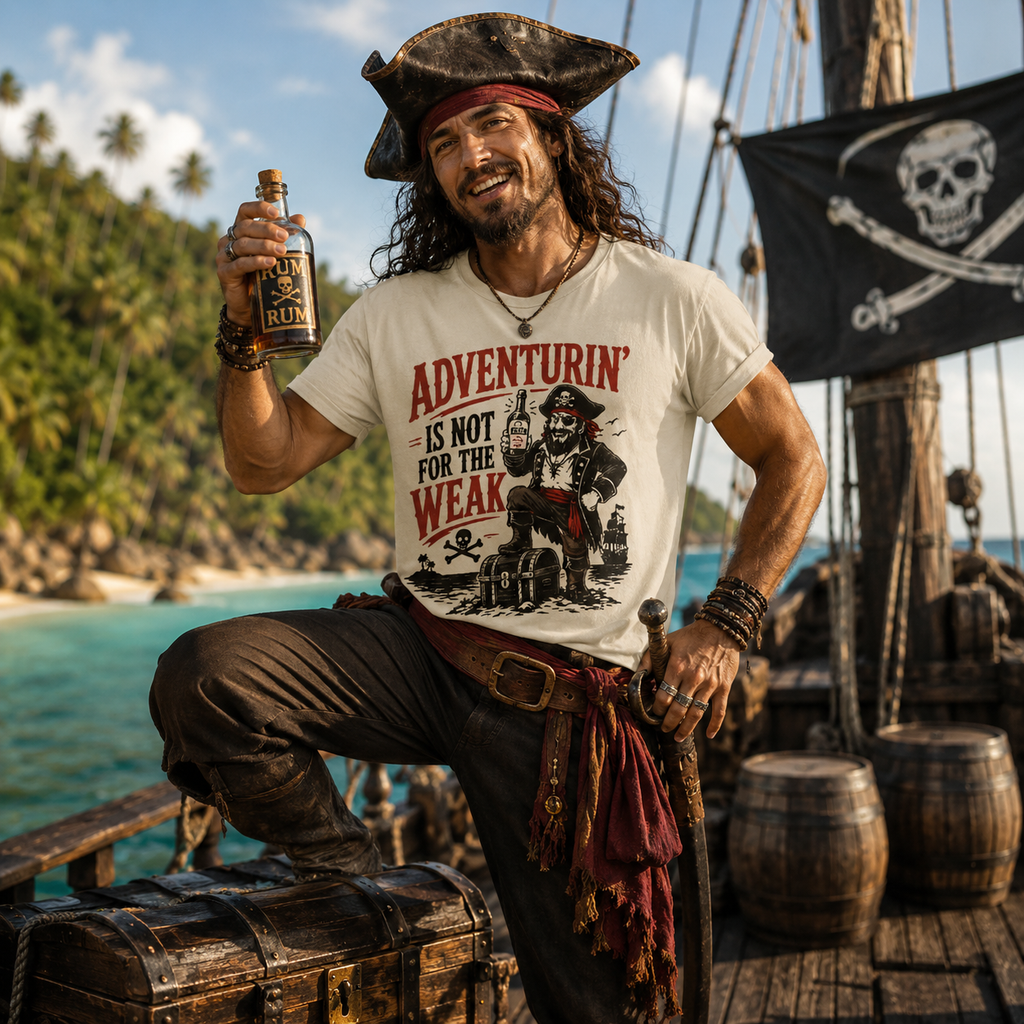 Adventurin' Is Not for the Weak Pirate Tee | Vintage Treasure Chest Design Tee Shirt