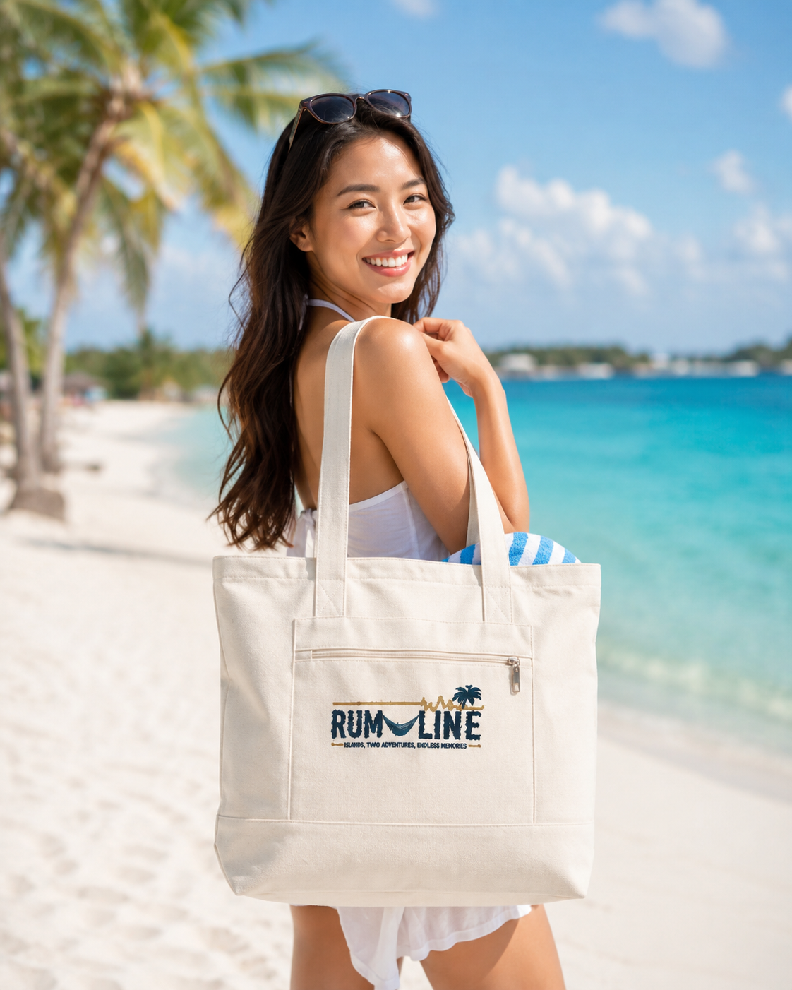 Canvas Tote Bag — Rum Line Beach Logo Zippered Carryall