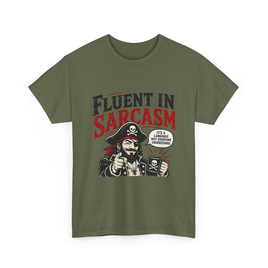 Fluent in Sarcasm Pirate Tee | Funny Pirate Skull Illustration, Sarcastic Quote Tee Shirt