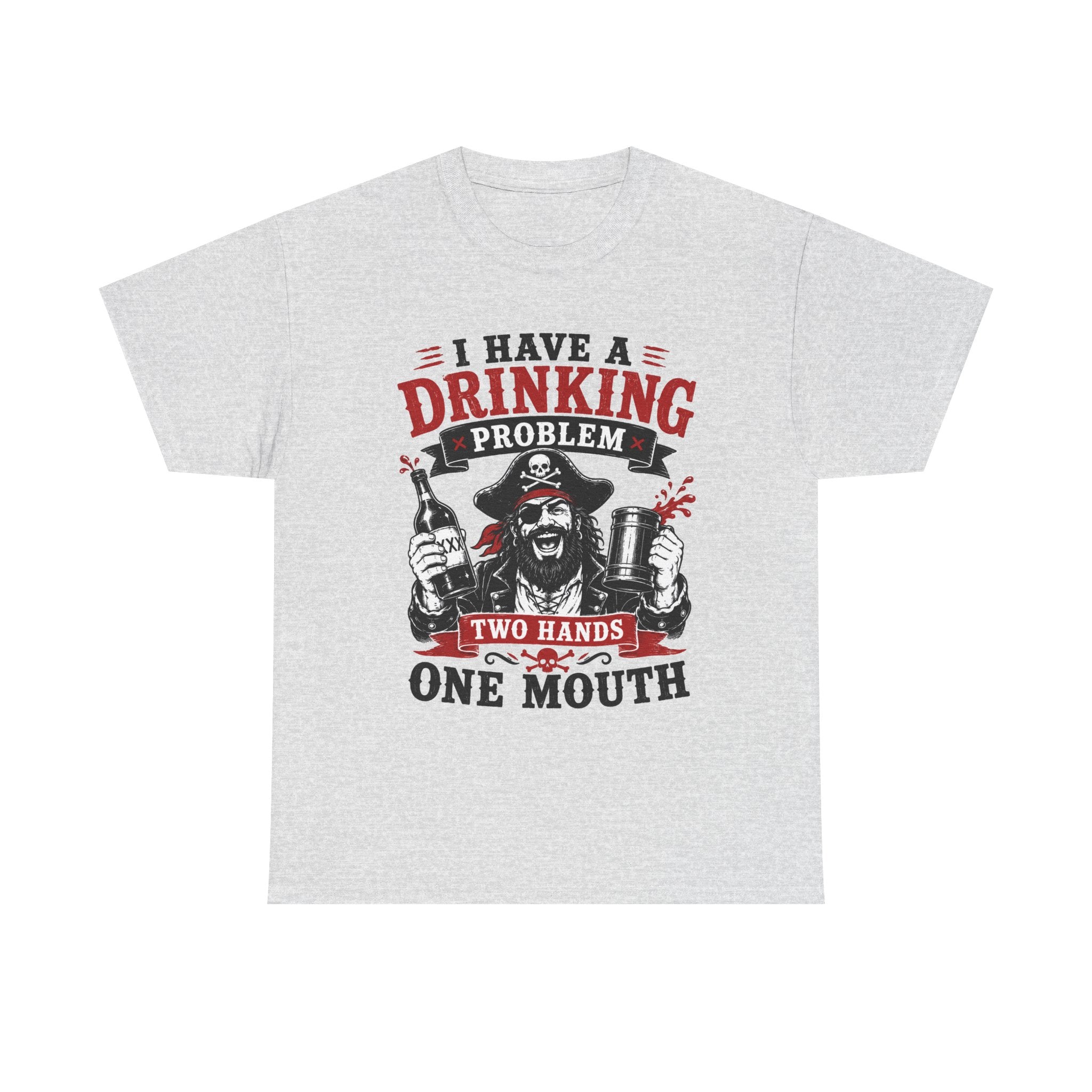 I Have a Drinking Problem skull pirate holding bottles T-Shirt | Funny Bar Drinking Tee Shirt