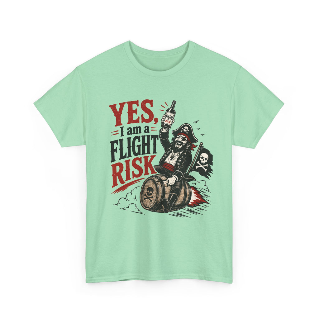 Yes I Am A Flight Risk tee Shirt | Skull Pirate on Barrel, Rebel Biker Tee Shirt