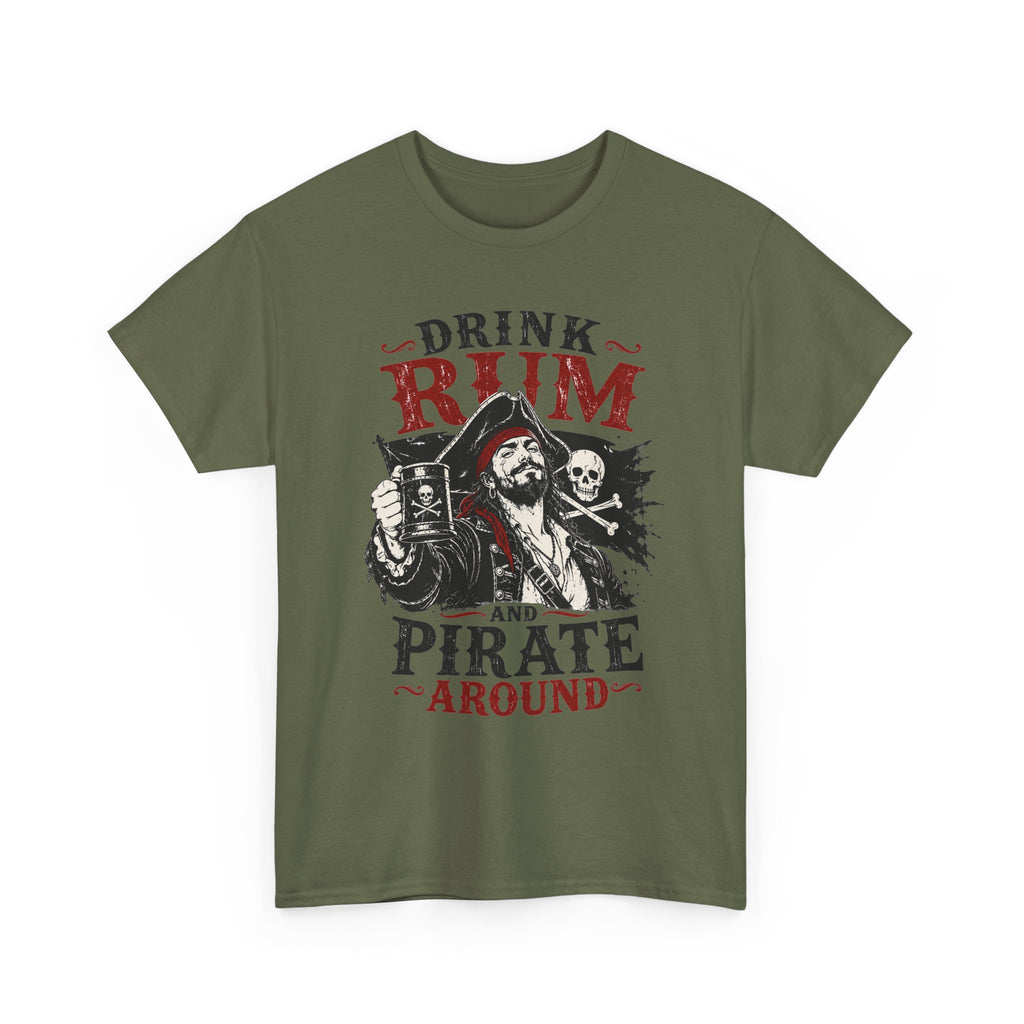 Drink Rum and Pirate Around T-Shirt | Pirate Skull Captain Illustration Tee Shirt