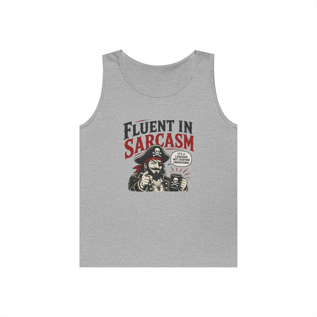 Fluent in Sarcasm Tank Top | Pirate Skull Illustration, Funny Sarcastic Quote Tank Top