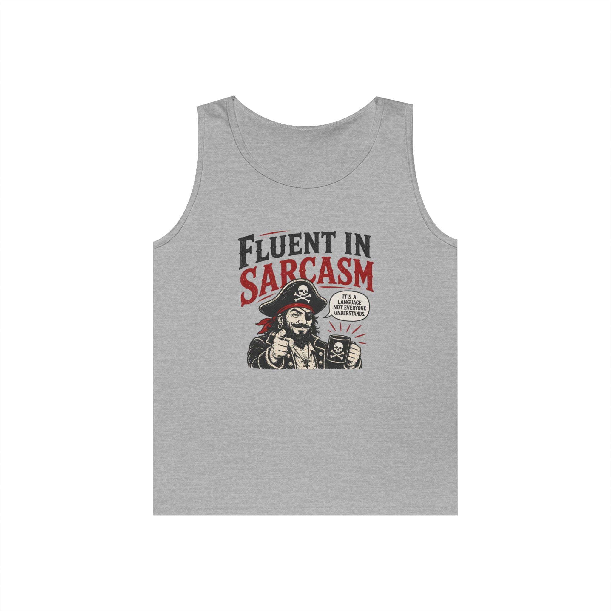 Fluent in Sarcasm Tank Top | Pirate Skull Illustration, Funny Sarcastic Quote Tank Top