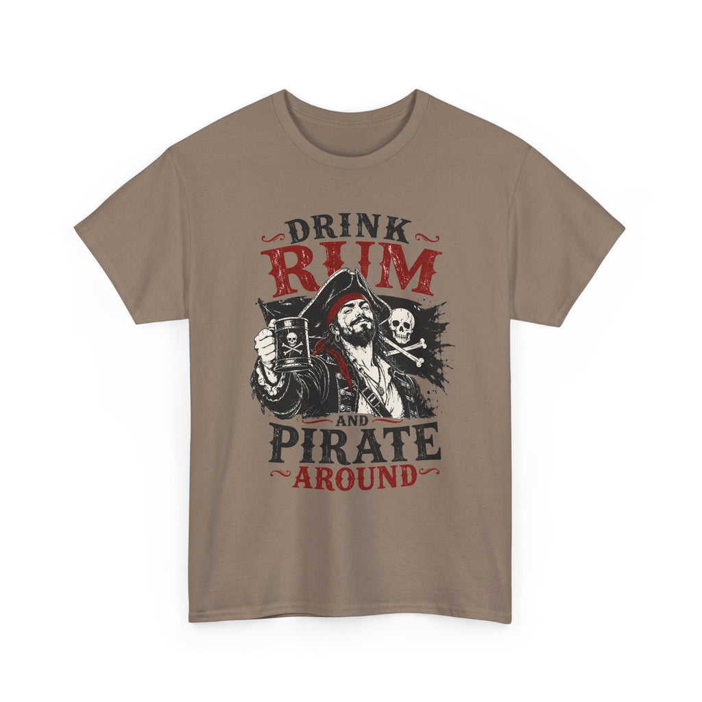 Drink Rum and Pirate Around T-Shirt | Pirate Skull Captain Illustration Tee Shirt