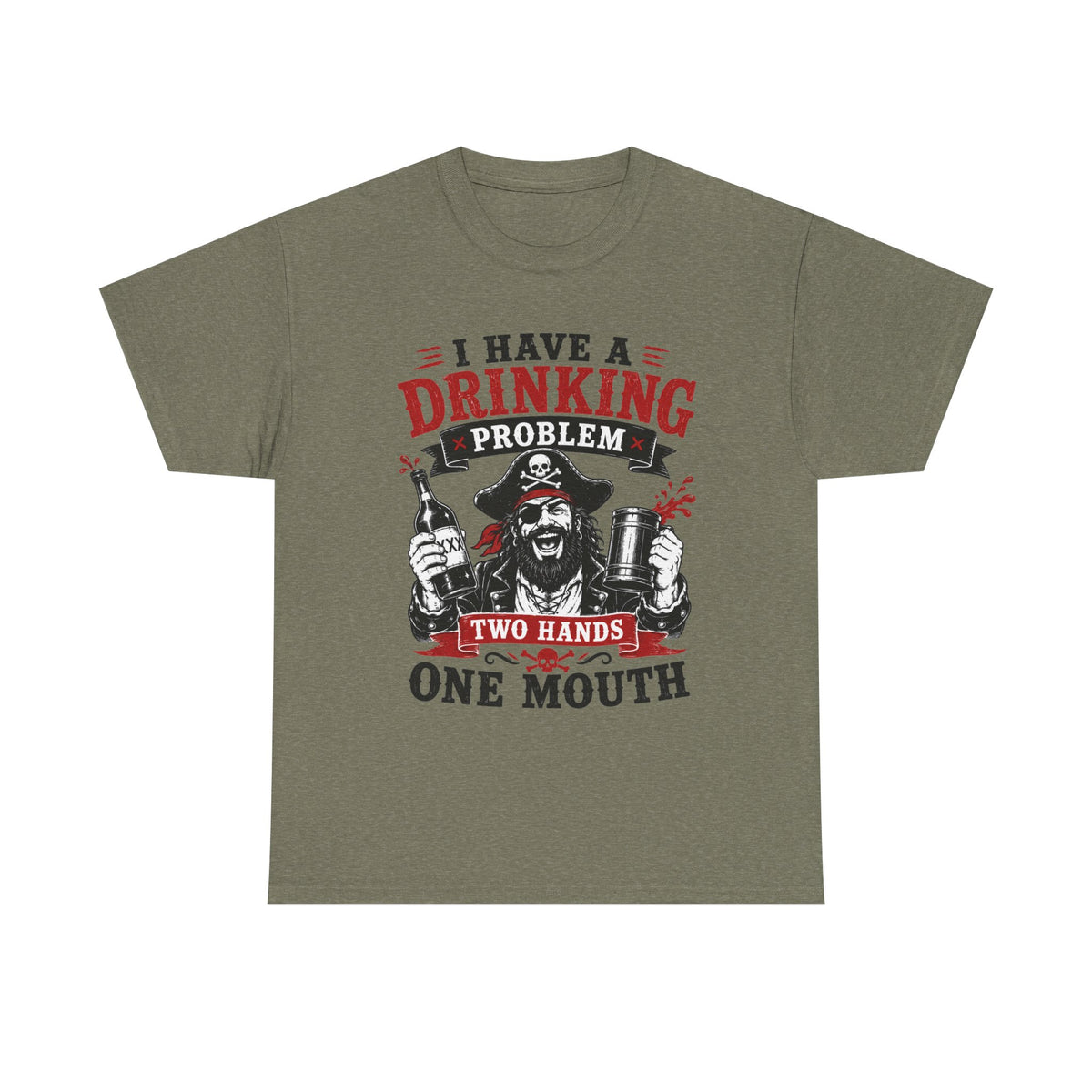 I Have a Drinking Problem skull pirate holding bottles T-Shirt | Funny Bar Drinking Tee Shirt