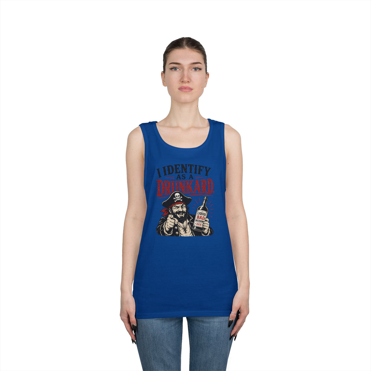 I Identify As A Drunkard Tank Top | Pirate Illustration, Funny Bar Tank Top