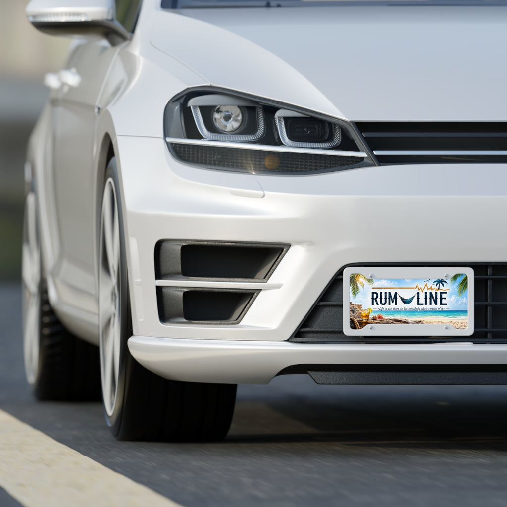 Beach “Rum-Line” License Plate – Tropical Palm & Cocktail Car Tag