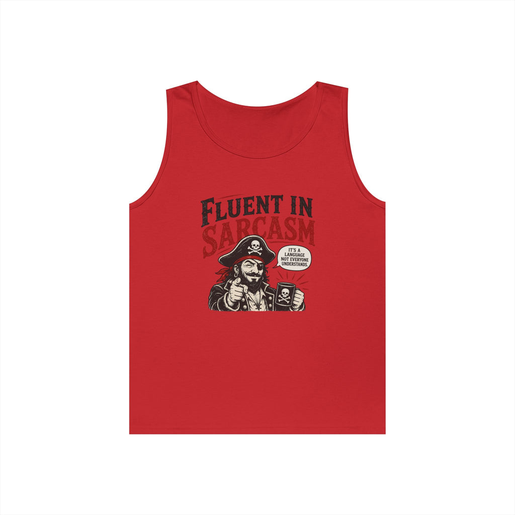 Fluent in Sarcasm Tank Top | Pirate Skull Illustration, Funny Sarcastic Quote Tank Top