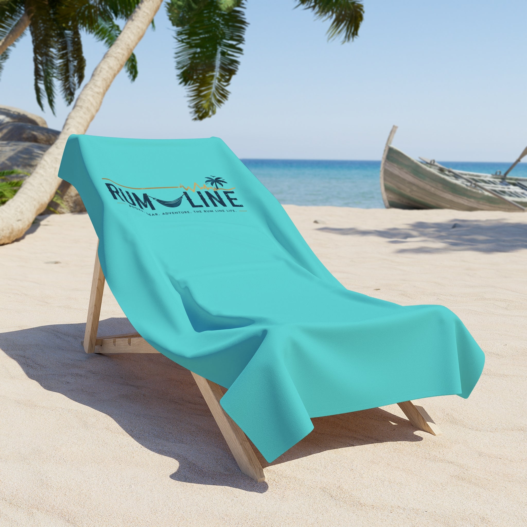 Turquoise 'Rum Line' Beach Towel – Tropical Palm Logo Beach & Pool Towel