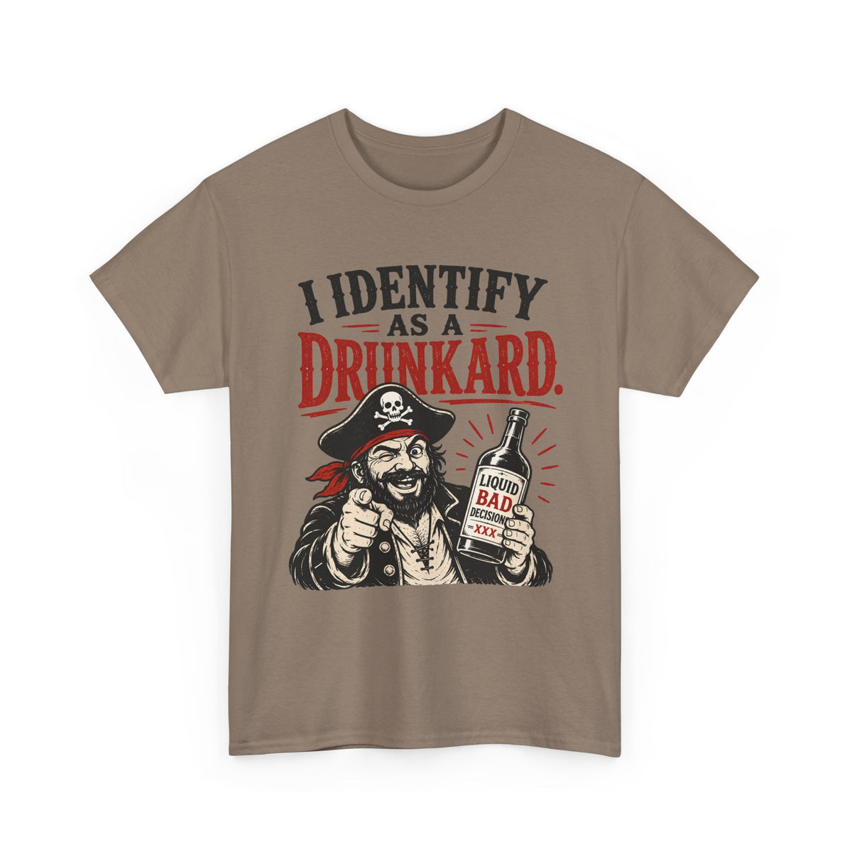 I Identify As A Drunkard Pirate T-Shirt | Funny Drinking Design Tee Shirt