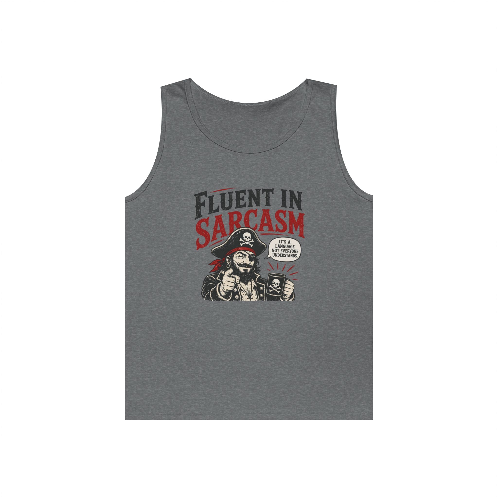 Fluent in Sarcasm Tank Top | Pirate Skull Illustration, Funny Sarcastic Quote Tank Top