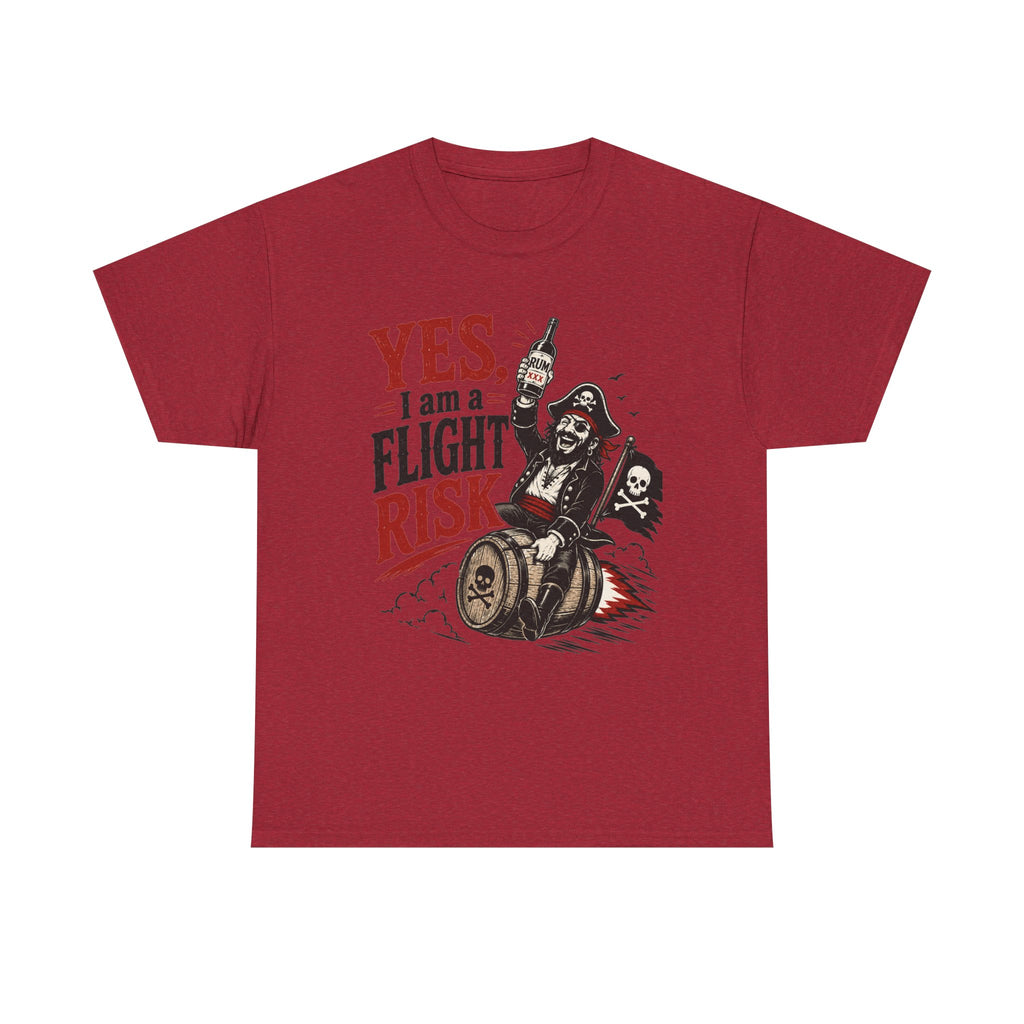 Yes I Am A Flight Risk tee Shirt | Skull Pirate on Barrel, Rebel Biker Tee Shirt