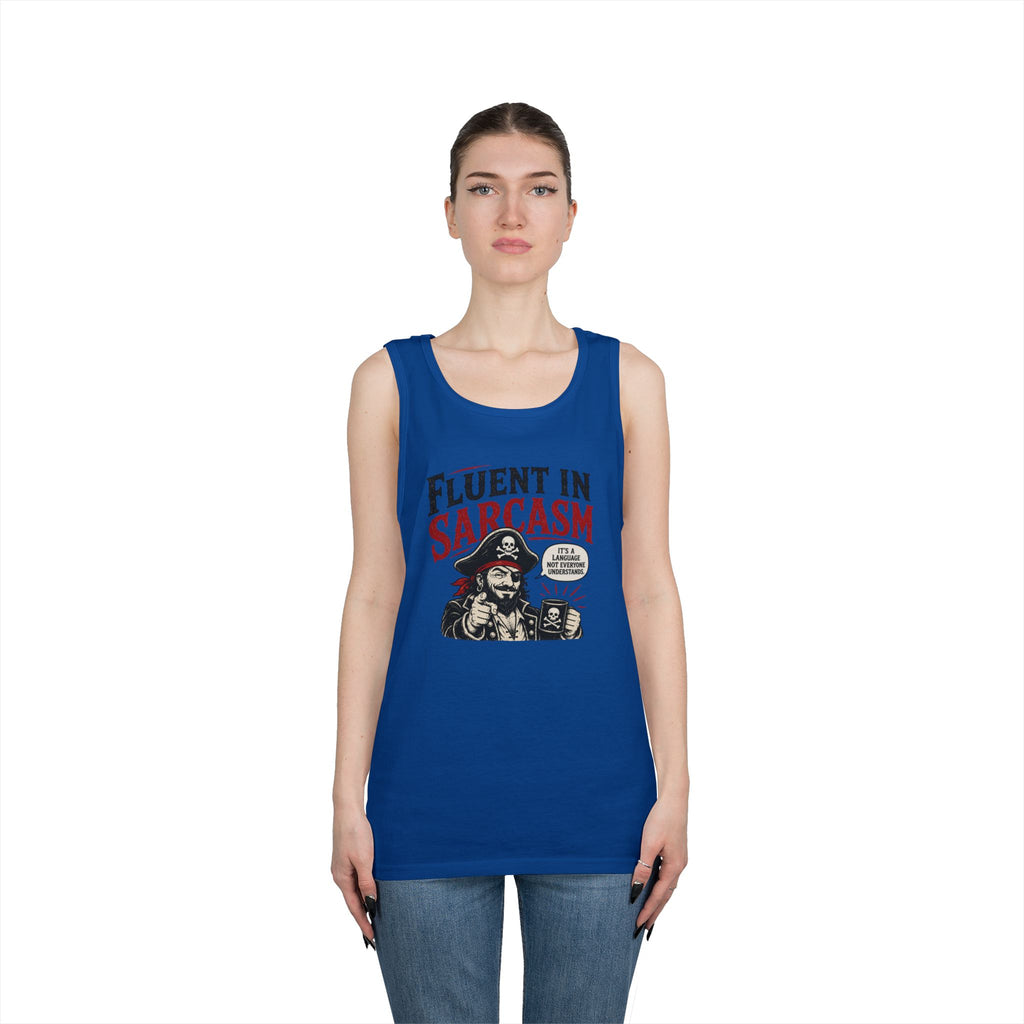 Fluent in Sarcasm Tank Top | Pirate Skull Illustration, Funny Sarcastic Quote Tank Top