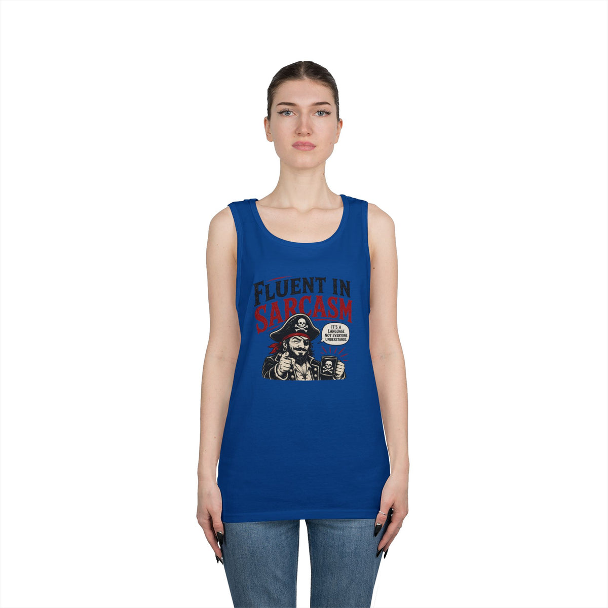 Fluent in Sarcasm Tank Top | Pirate Skull Illustration, Funny Sarcastic Quote Tank Top