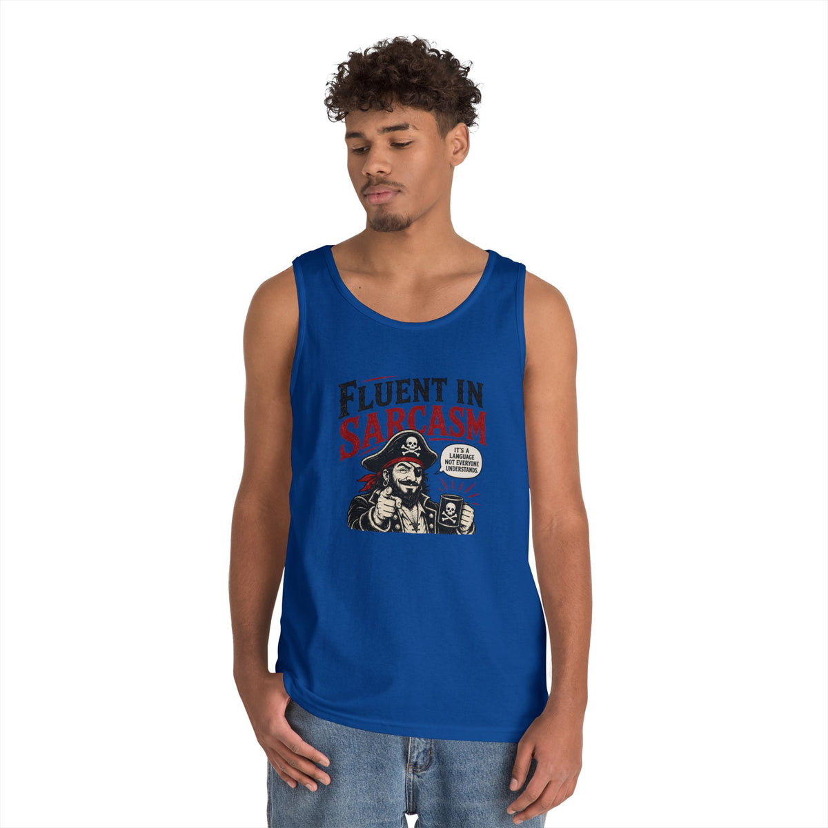 Fluent in Sarcasm Tank Top | Pirate Skull Illustration, Funny Sarcastic Quote Tank Top