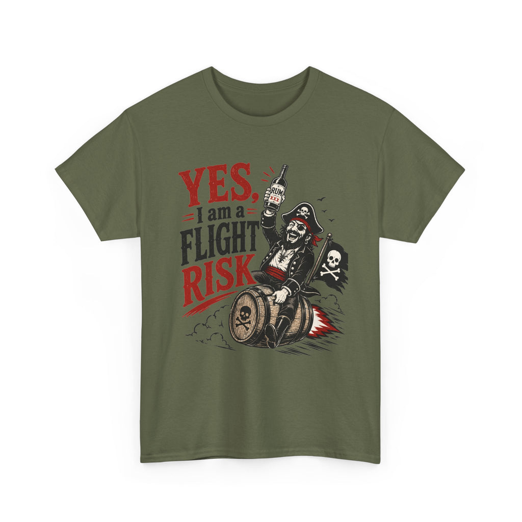 Yes I Am A Flight Risk tee Shirt | Skull Pirate on Barrel, Rebel Biker Tee Shirt