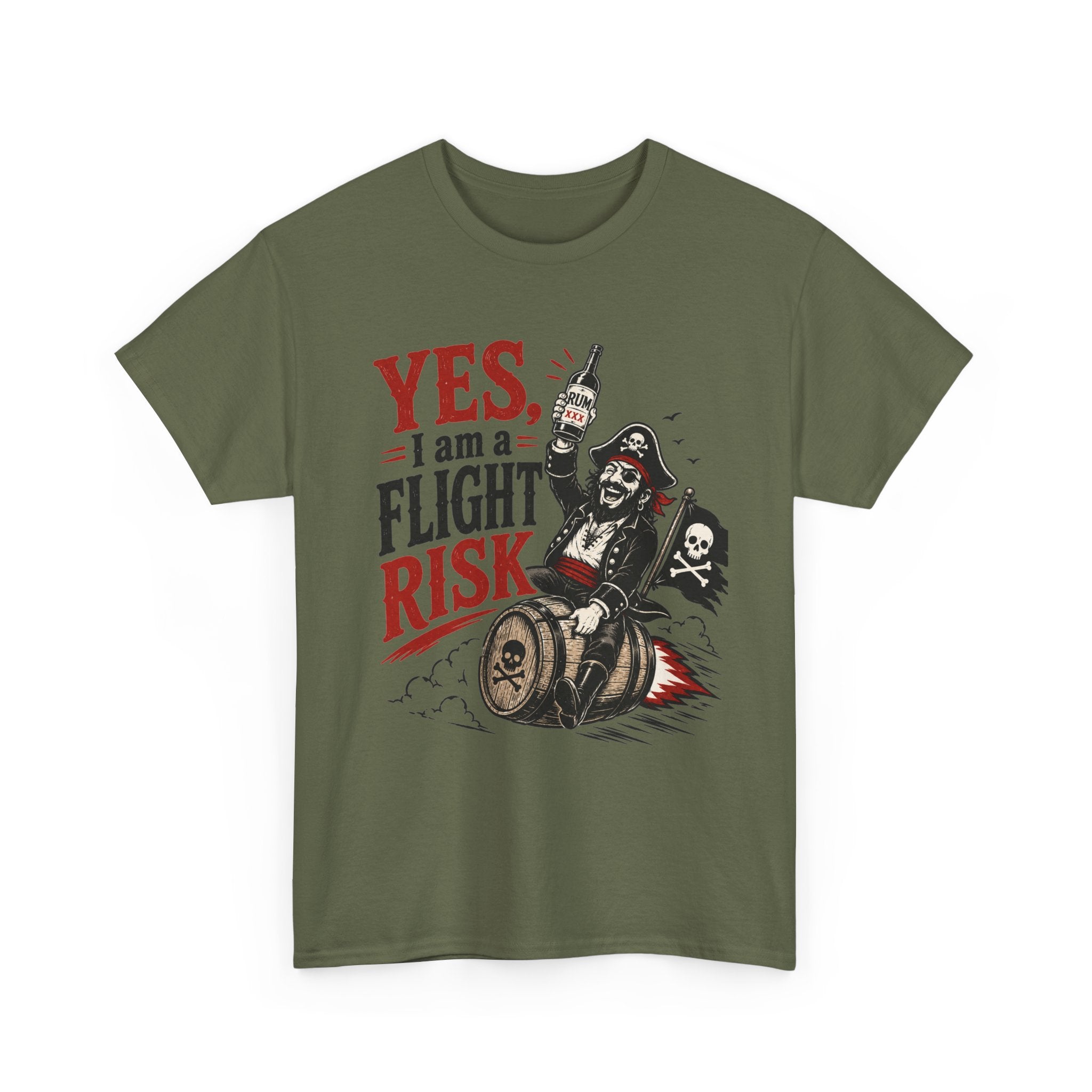 Yes I Am A Flight Risk tee Shirt | Skull Pirate on Barrel, Rebel Biker Tee Shirt
