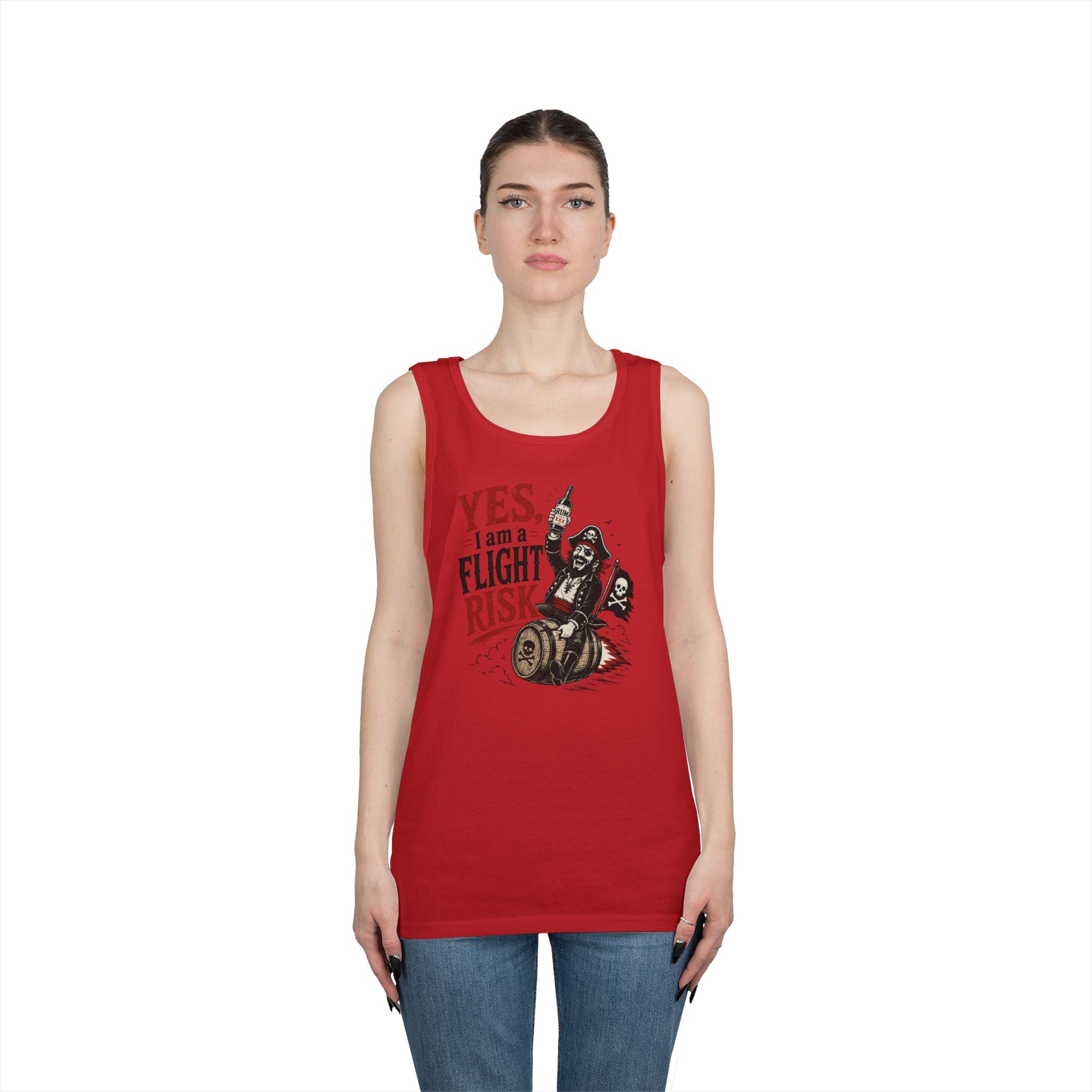 Yes I Am A Flight Risk Skull Rider Tank Top | Biker Skull Barrel Design Tank Top