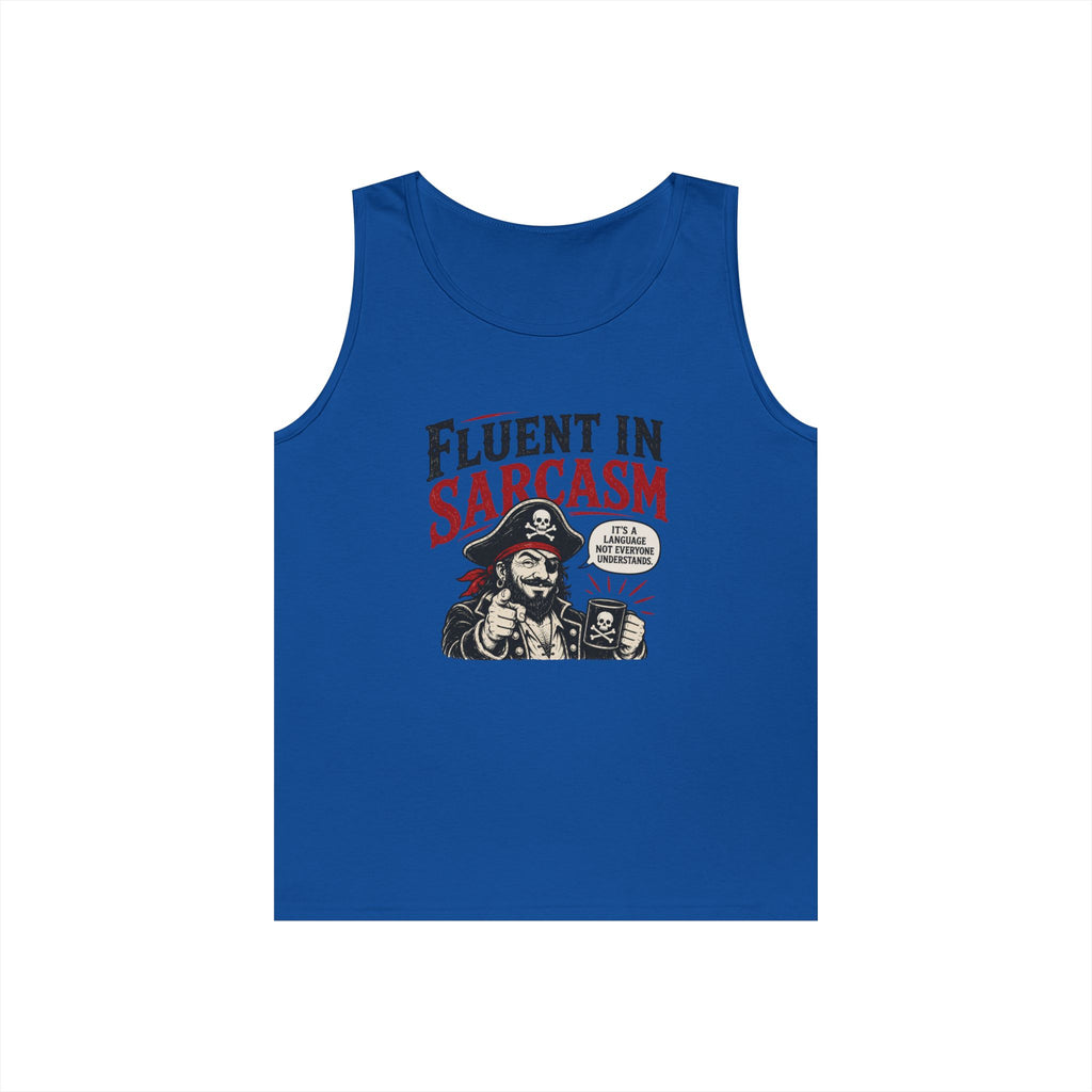 Fluent in Sarcasm Tank Top | Pirate Skull Illustration, Funny Sarcastic Quote Tank Top