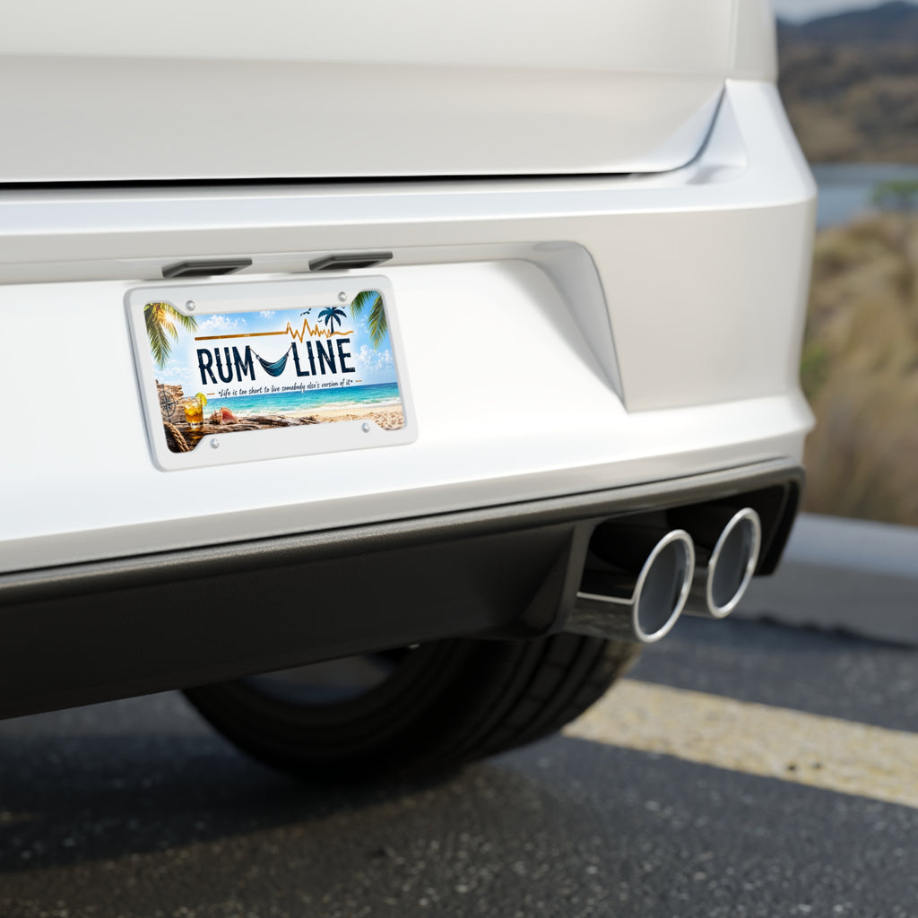 Beach “Rum-Line” License Plate – Tropical Palm & Cocktail Car Tag